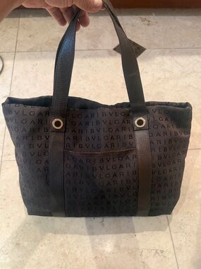 Bulgari Brown and Black Logo Tote